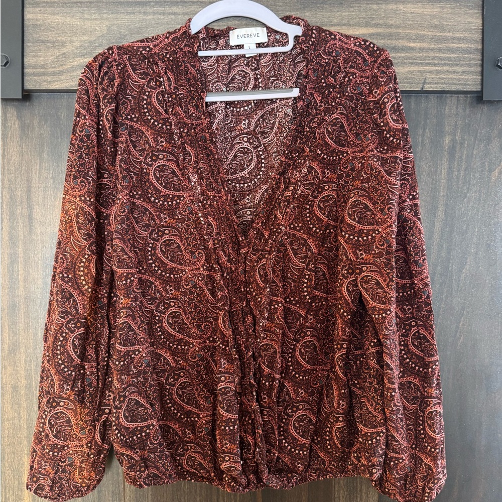 Evereve Paisley Blouse - Deep Red and Brown